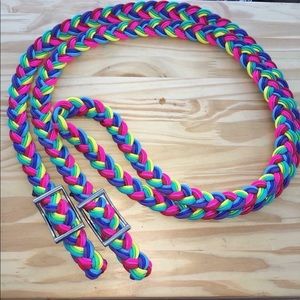 Rainbow barrel racing reins, rodeo horse.